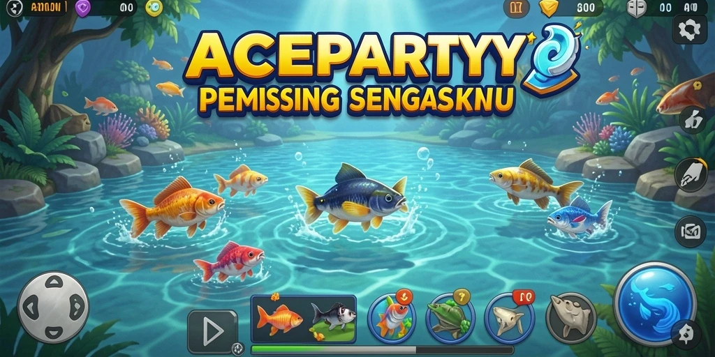 Gameplay seru ACEPARTY saat menangkap ikan di lokasi eksotis.