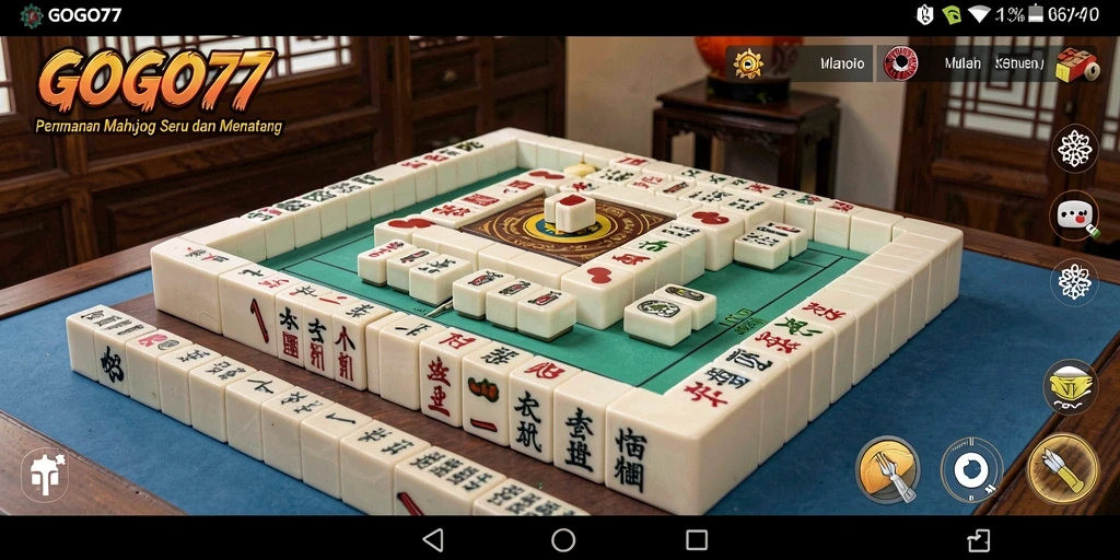 Screenshot gameplay GOGO77 dengan tampilan ubin Mahjong yang menarik.