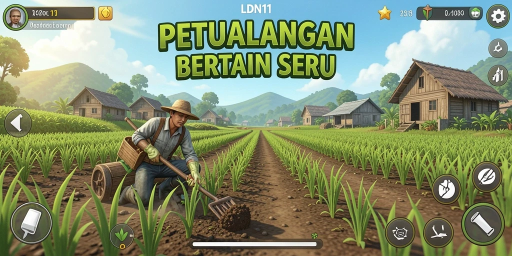 Tampilan gameplay LDN11 dengan lahan pertanian yang subur.