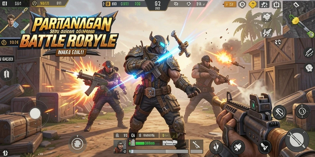 Screenshot utama NAGA11 menampilkan aksi seru dalam pertempuran Battle Royale.