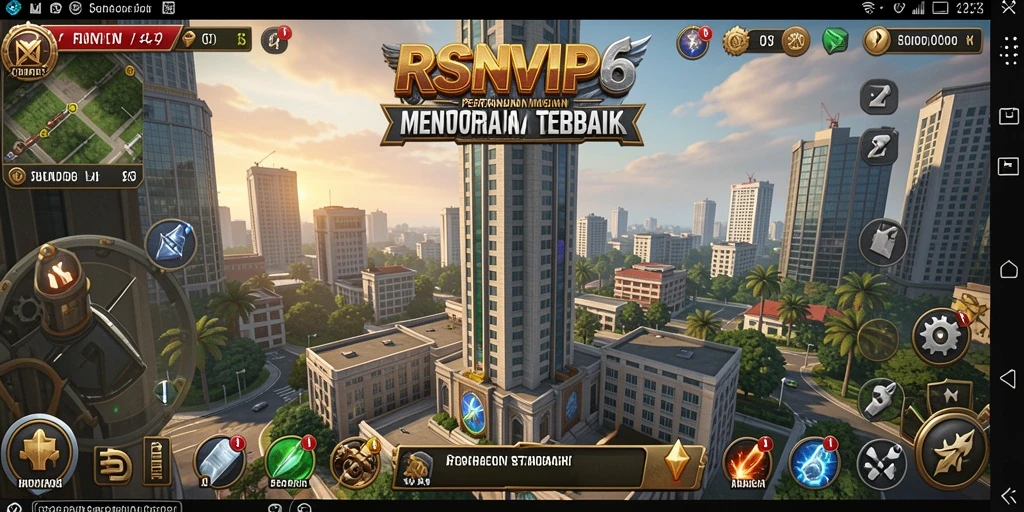 Screenshot utama RSNVIP6 yang menunjukkan aksi pertahanan menara yang seru.