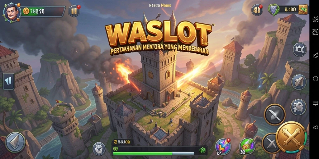 Screenshot utama WASLOT menampilkan aksi seru dalam permainan Tower Defense.